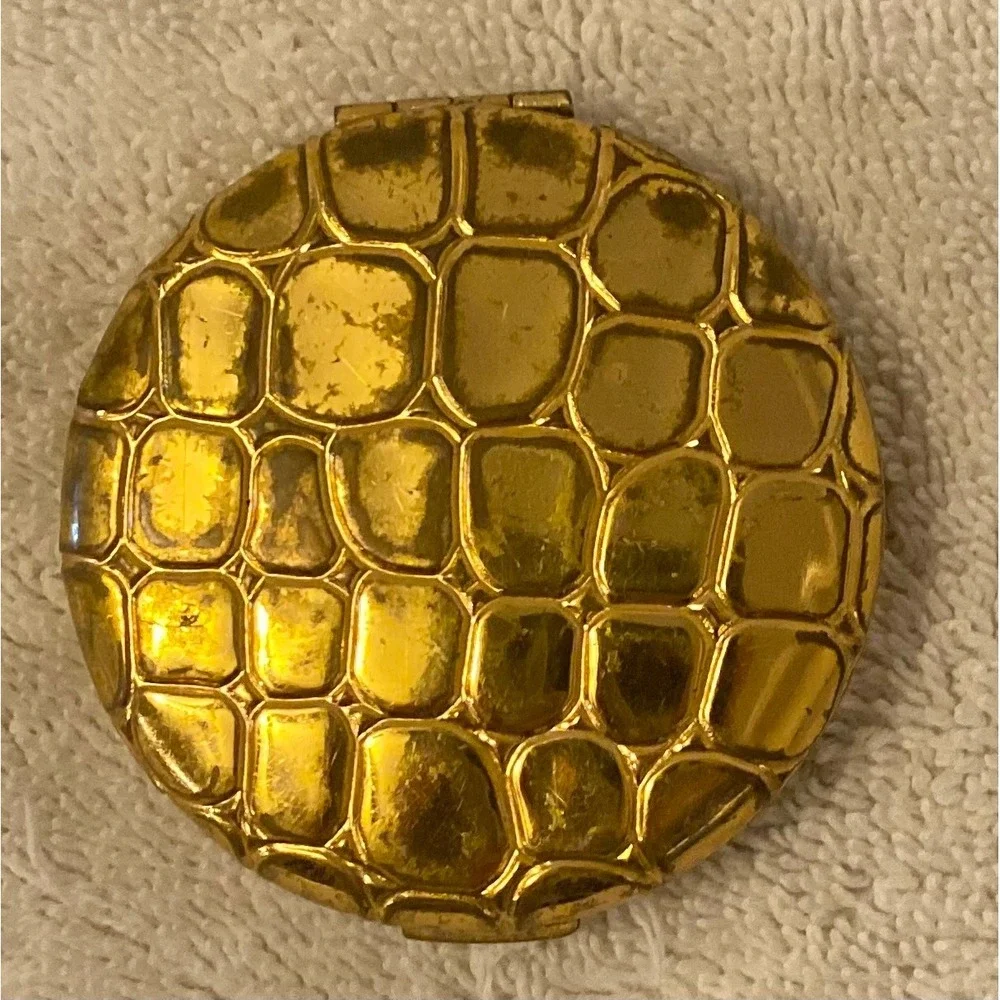 Vintage Estee Lauder‎ Gold Crocodile Embossed Powder Compact Mirror Collectible